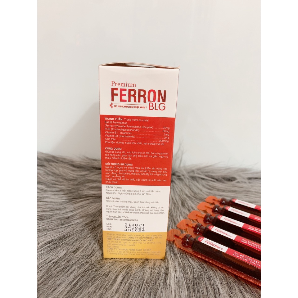 Siro Bổ máu PREMIUM FERRON BLG - (Hộp 20 ống) Bổ sung Sắt III , Acid Folic không gây táo bón