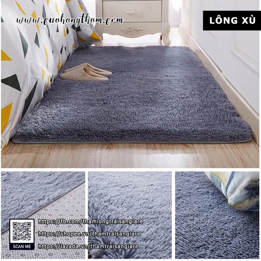 Thảm Trải Sàn Phòng Ngủ Lông Xù Giá Rẻ Màu Xám  Loại 1  Dày 3 Lớp  Kho TPHCM  2m x 1m6