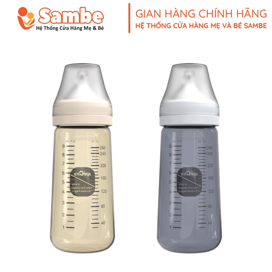 Bình Sữa PPSU Cổ Rộng Spectra 260ml Thân Bình Màu Vàng/ Xanh Đen