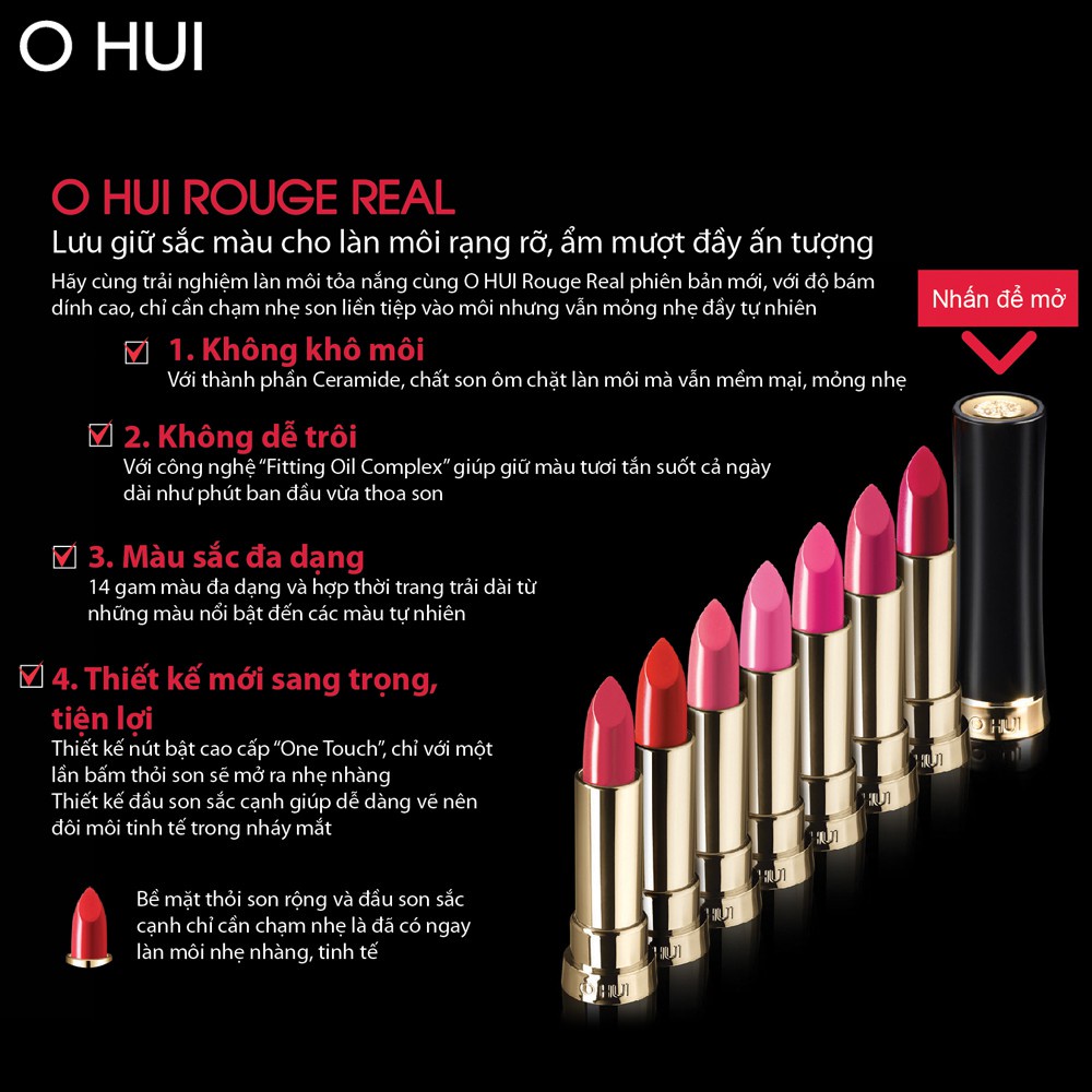 [Mã VISAPREMIUM giảm 150K]Combo Son môi OHUI Rouge Real Lipstick và 2 tuýp sữa rửa mặt dưỡng ẩm Miracle Moisture