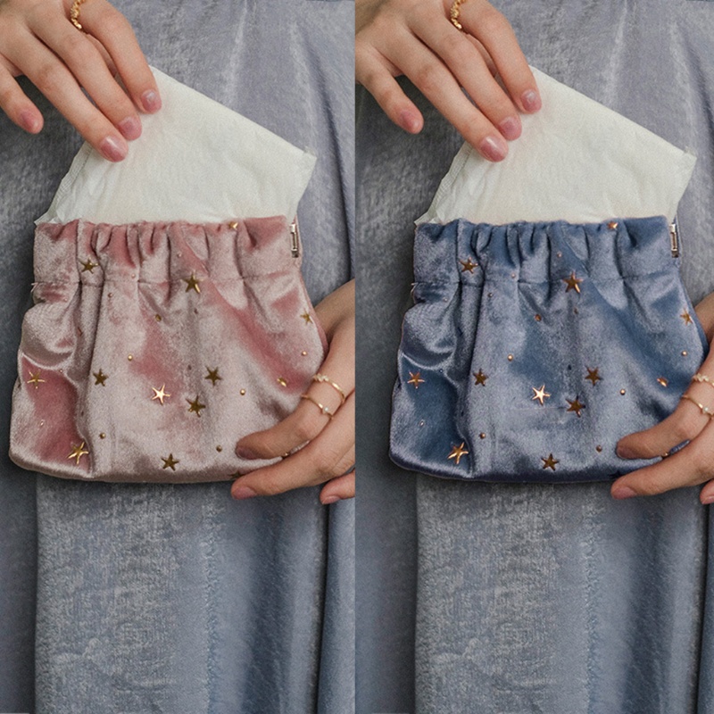 Túi Đựng Mỹ Phẩm Son Môi Mini Bằng Vải Nhung Họa Tiết Ngôi Sao Dùng Khi Đi Du Lịch Ốp