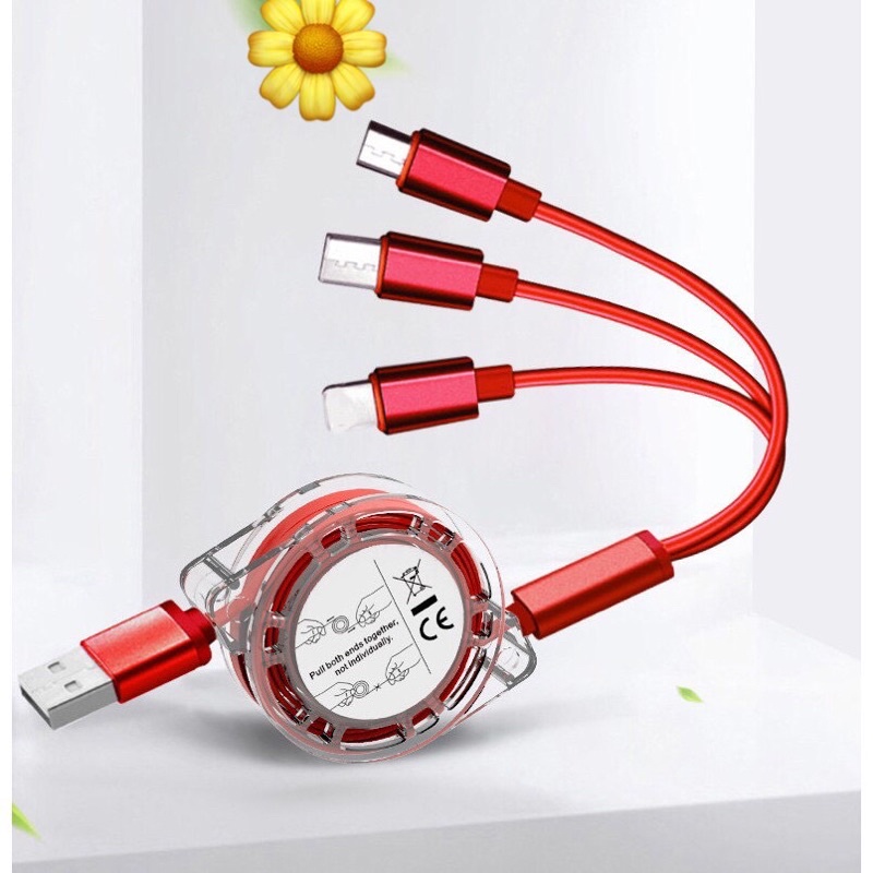 Cáp Sạc Siêu Nhanh dây rút siêu bền 3 đầu dây rút thu gon USB đa năng 3 đầu sạc