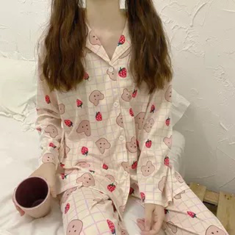 Bộ Ngủ Mặc Nhà Dài Tay Pyjama Hoạ Tiết Kute