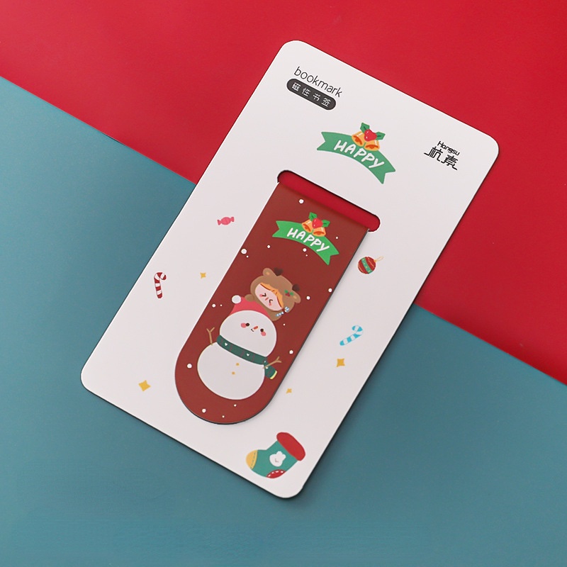 Bộ 4 Thẻ Đánh Dấu Trang Sách Hai Mặt Từ Tính Họa Tiết Giáng Sinh Dễ Thương Sáng Tạo Tinh Tế Dành Cho Học Sinh