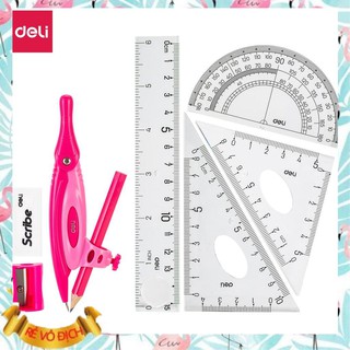 Bộ compa Deli, Hồng/Xanh da trời, gồm 8 dụng cụ/bộ - EG30001