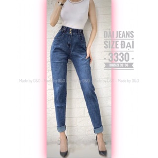 Quần jeans denim xanh đậm lưng siêu cao/ size đại to - co giãn mạnh
