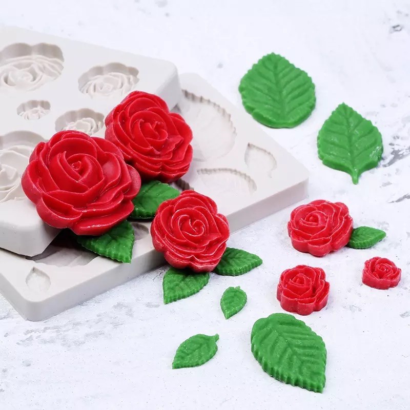 Tấm silicon 7 hoa hồng 3D làm fondant, trang trí bánh trung thu hiện đại