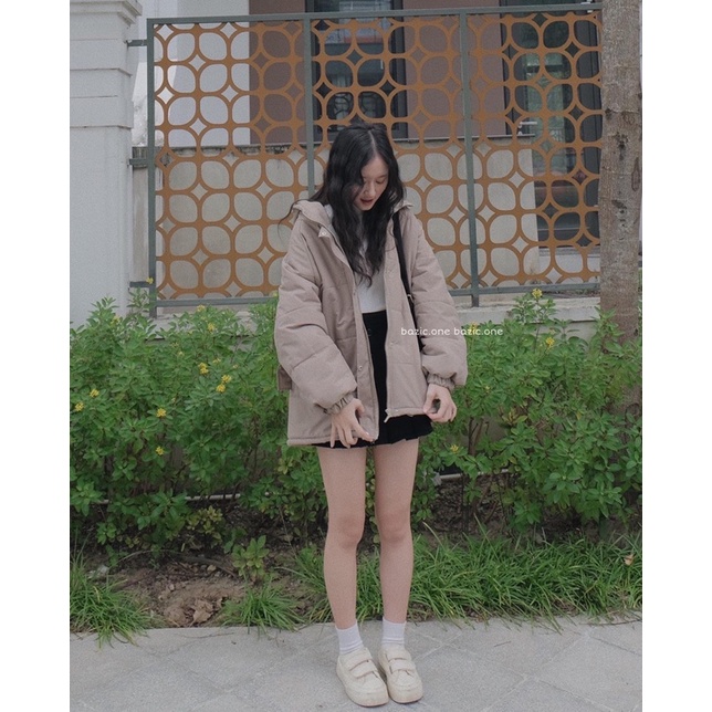 Áo khoác phao form rộng, áo khoác phao có mũ Hàn Quốc Bazic one | BigBuy360 - bigbuy360.vn