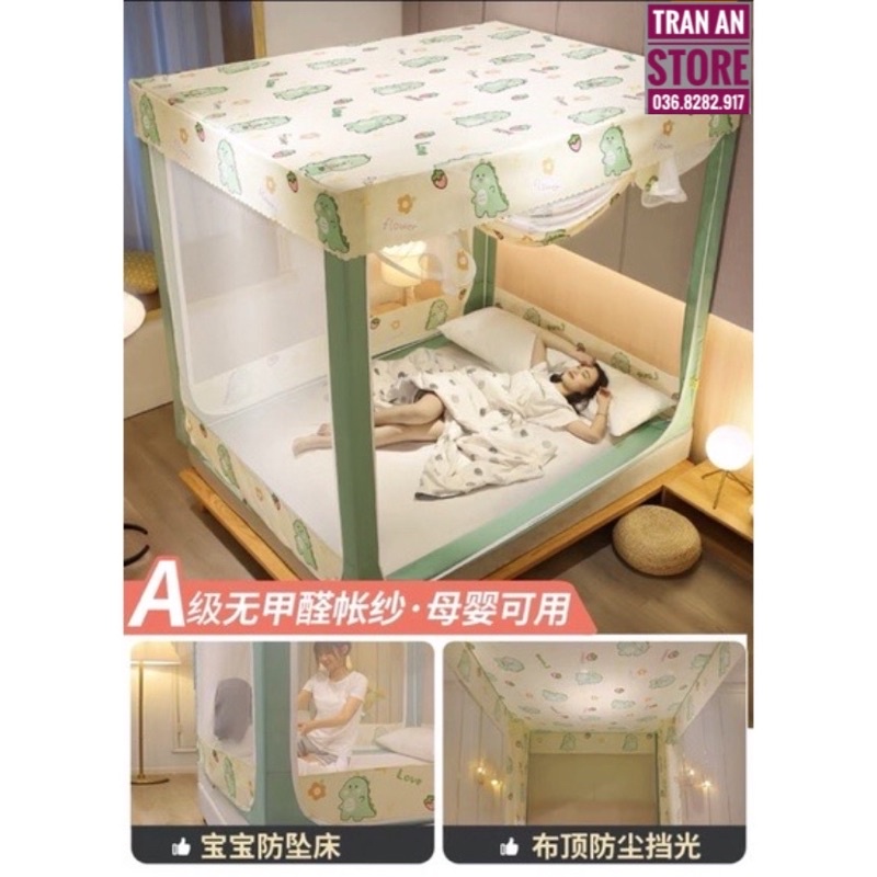 Màn hộp đặt giường khung cứng vững chãi chống đổ, vuông vắn gọn đẹp dễ tháo lắp vệ sinh, nhiều lựa chọn màu sắc hoạ tiết