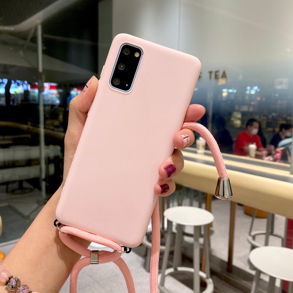 Ốp điện thoại màu kẹo có dây đeo cổ cho Samsung Galaxy S20 Ultra S7 Edge S8 S9 S10 Plus Note 10 Lite A51 A71 A50 A30S A50S A70 A31