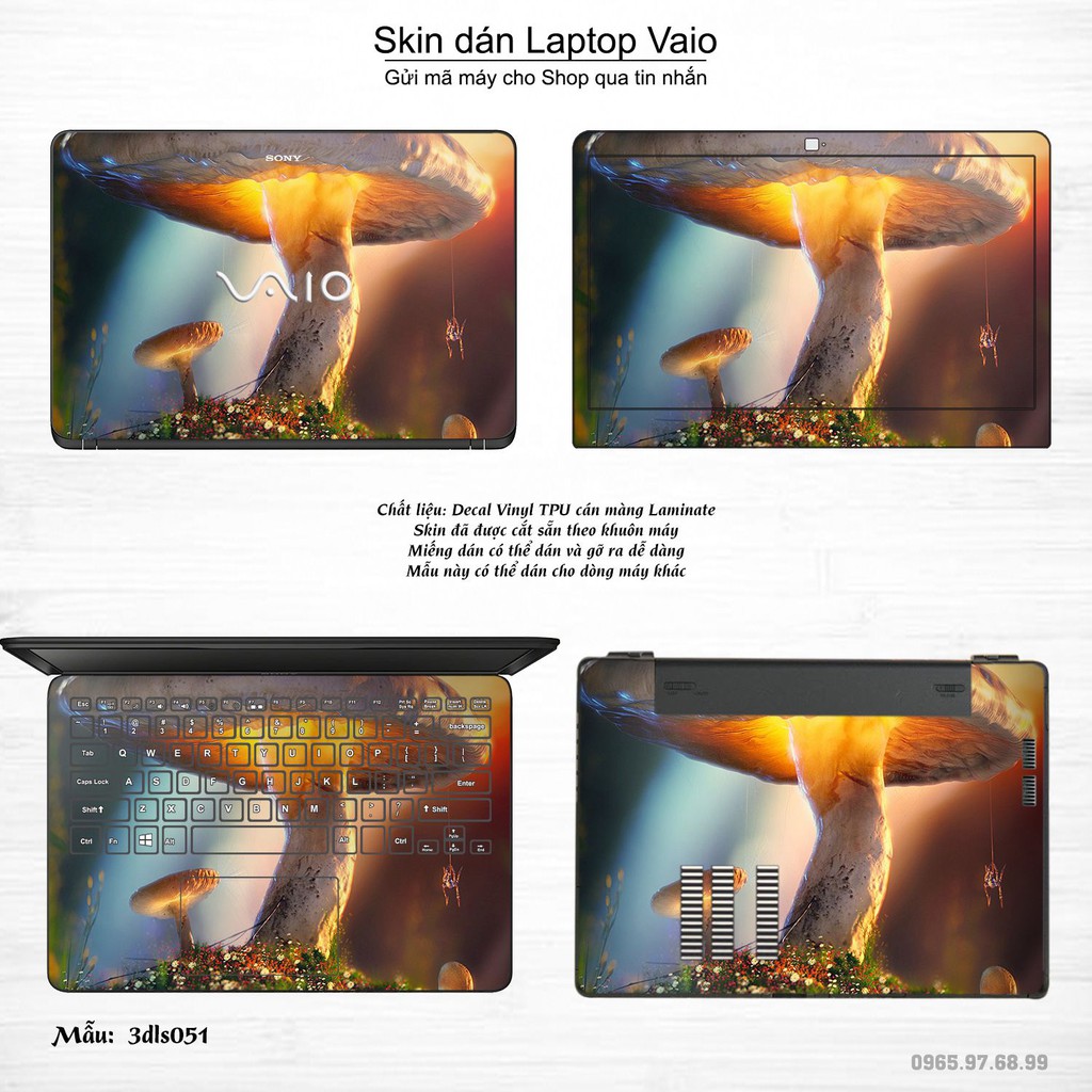 Skin dán Laptop Sony Vaio in hình 3Ds (inbox mã máy cho Shop)