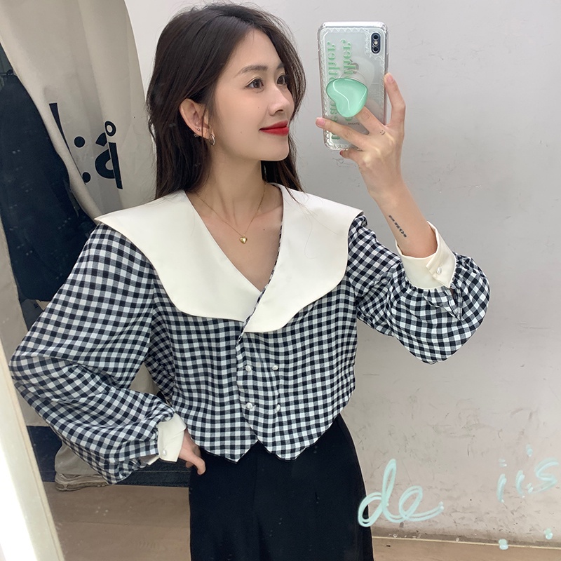 Áo Sơ Mi Nữ Tay Dài Họa Tiết Caro Thời Trang Phong Cách