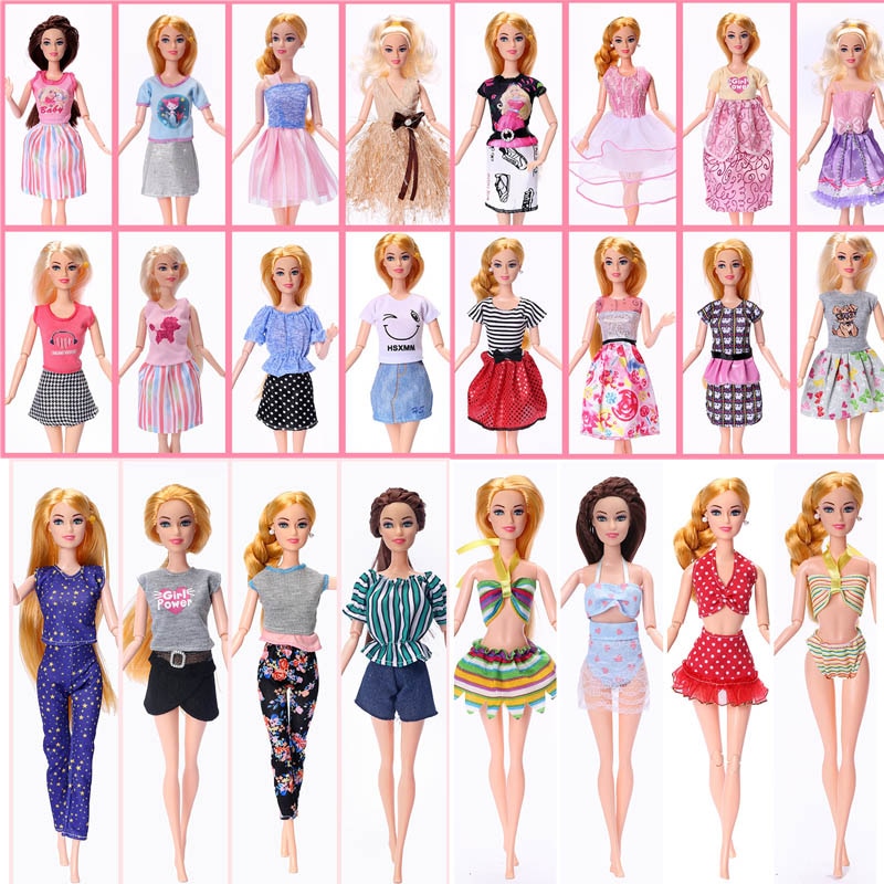 Set 4 món áo thun + váy + quần ngắn thời trang cho búp bê Barbie 1/6