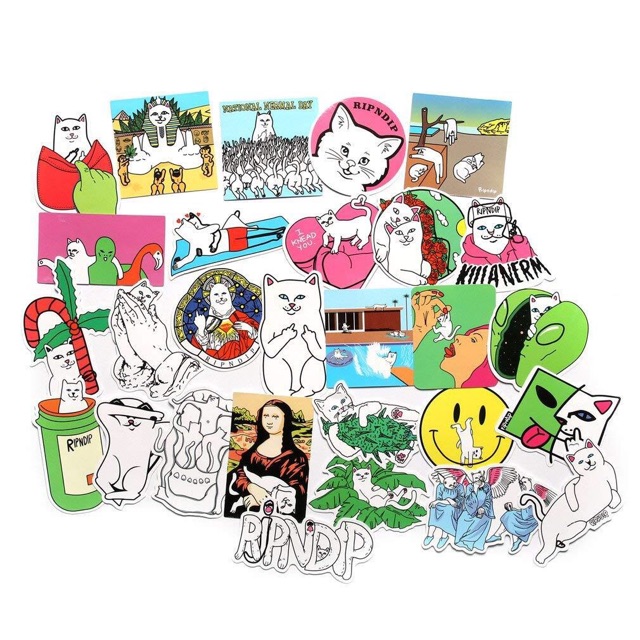 Sét 30-50 Sticker mèo ripndip ép lụa - hình dán ripndip có đề can bóc dán