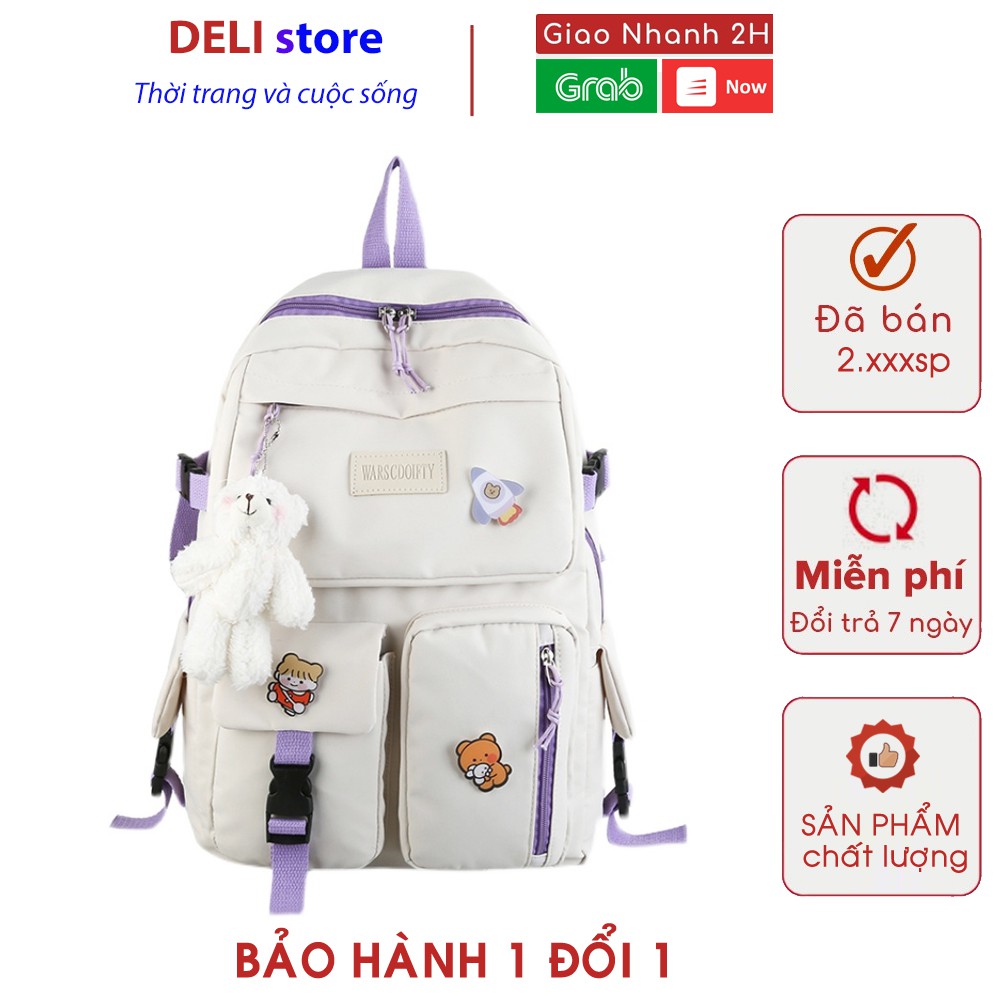 Balo ulzzang chống nước Hàn Quốc tặng sticker và gấu TN154