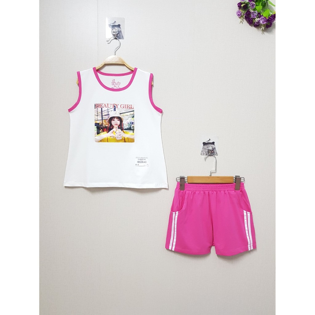 XB0286-A2 – Bộ bé gái cotton cộc tay, in hình cô gái, màu hồng nhạt, hiệu ILOVEKIDS, size nhỡ 8t-12t – Hàng Made In VN – No >>> top1shop >>> shopee.vn