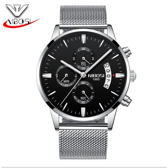 Đồng hồ nam 6 kim dây lưới thép không gỉ Nibosi 1985 (fullbox, 4 màu) | BigBuy360 - bigbuy360.vn