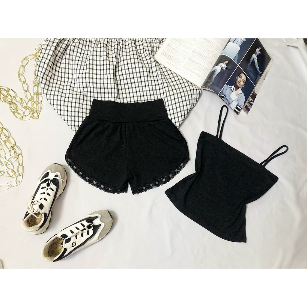 quần đùi thun viền ren xinh, mặc nhà thoải mái đủ màu hình thật