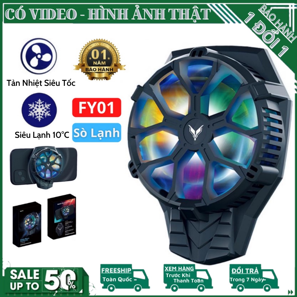 Quạt tản nhiệt điện thoại FY01 Tản nhiệt siêu tốc chỉ còn 10°C , mặt tản nhiệt bằng nhôm , Led nháy 7 màu Bảo Hành 1 năm