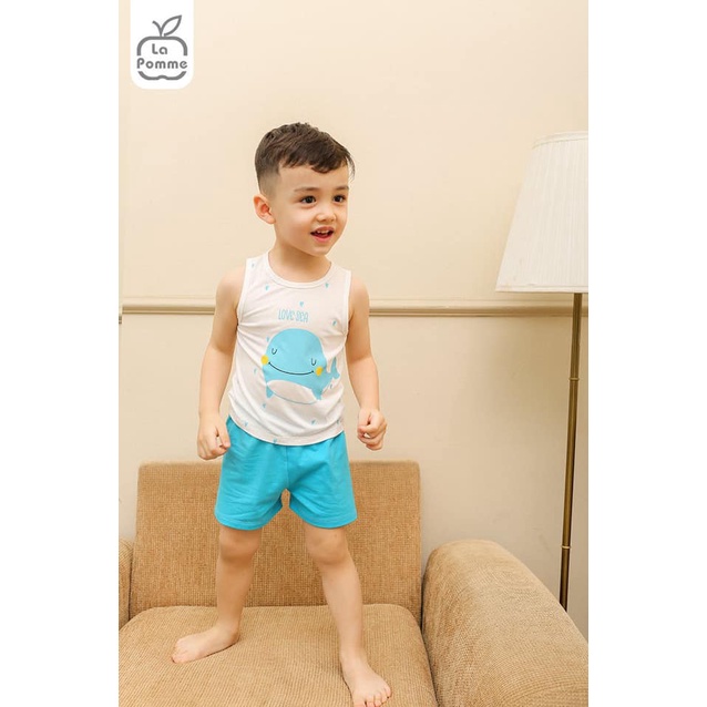 AS015 Bộ ba lỗ La pomme cá voi xanh cho bé trai bé  gái size từ 6 tháng đến 5 tuổi chất Modal