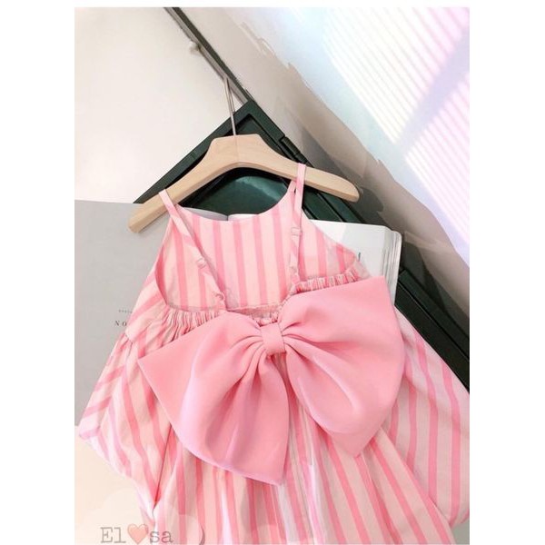 Váy bé gái - Váy 2 dây bánh bèo nơ lưng màu hồng siêu xinh cho bé 1-7 Tuổi