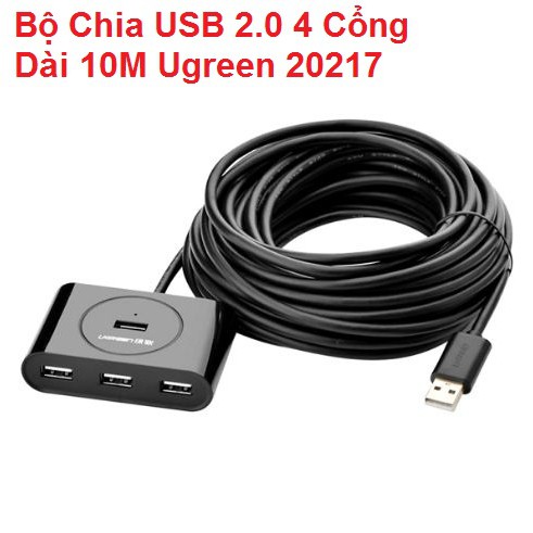 Bộ Chia cổng USB 2.0 4 Cổng Có Active Chip với cáp Dài 10M Ugreen 20217