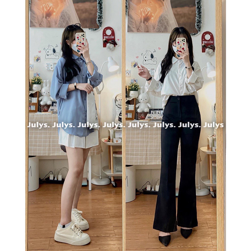 [Ảnh thật/Video] ÁO SƠ MI VOAN TRƯỢT TAY BỒNG ÁO SƠ MI MỀM MỊN PHONG CÁCH HÀN QUỐC