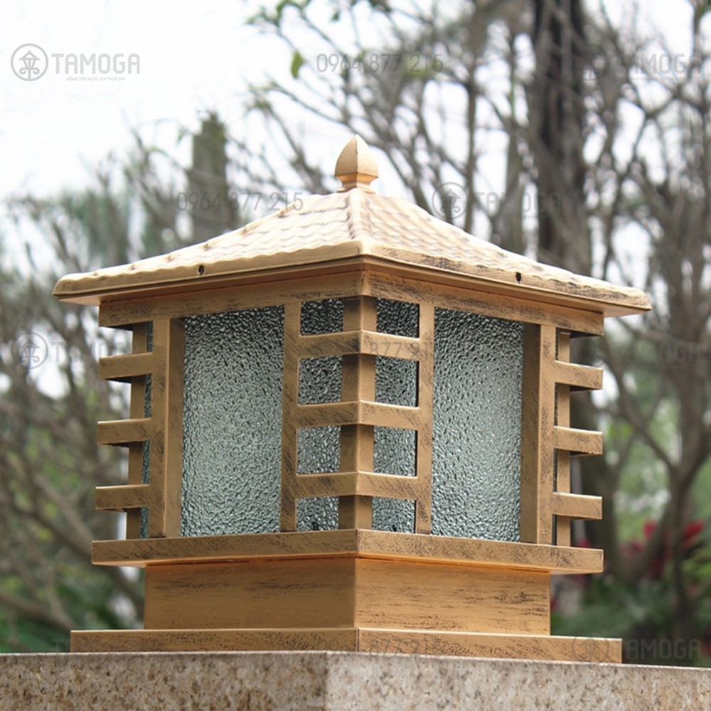 Đèn trụ cổng mái chùa TAMOGA Cỡ vuông 250mm hợp kim sơn tĩnh điện chống gỉ TC 7006