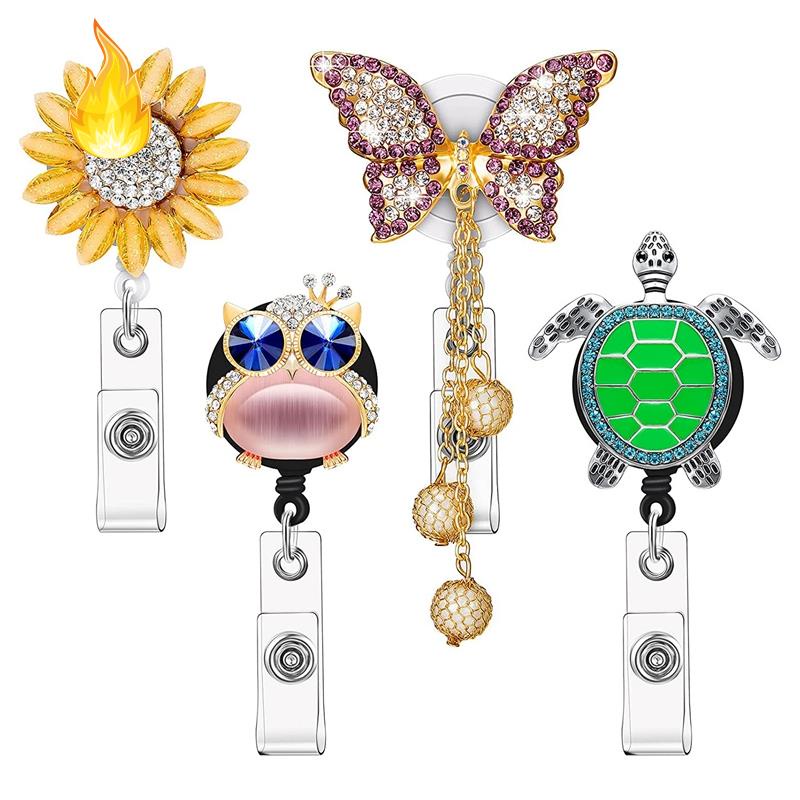 Set 4 Huy Hiệu Cài Áo Đính Đá Hình Hoa Hướng Dương/Rùa/Bướm/Hướng Dương