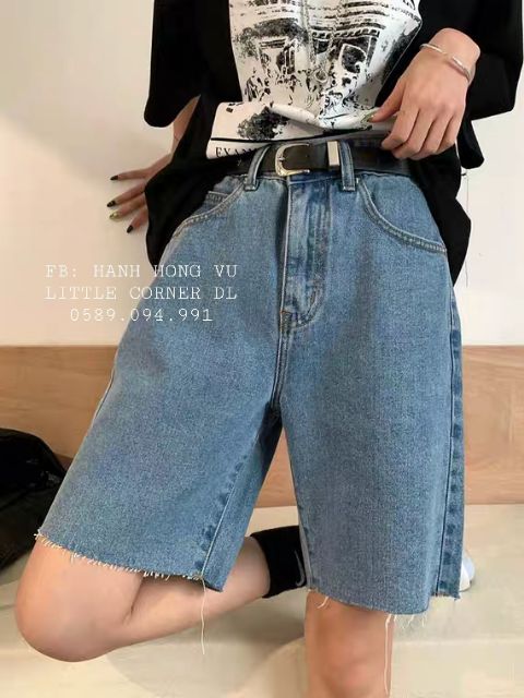 Quần jeans ngố lửng basic trơn lưng cao form ulzzang kèm ảnh thật