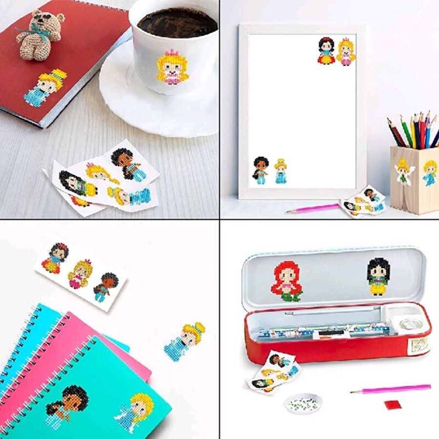 [HCM] 32 Hình Tranh Đính Đá Kim Cương Giả Mini Tạo Sticker Công Chúa Cho Bé Trang Trí (Có Dụng Cụ)