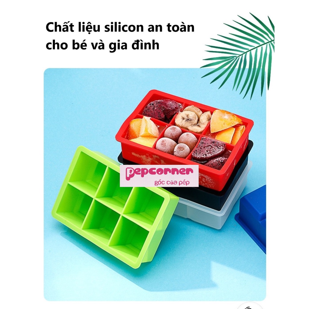 Khay silicon trữ đông đồ ăn dặm, làm đá, nước giải khát có kèm nắp đậy đảm bảo sạch sẽ vệ sinh tránh ám mùi