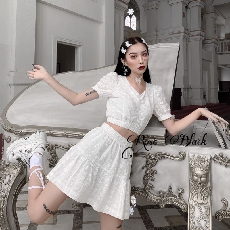 ( Đủ màu có trắng) Set kẹp tóc, khuyên tai, choker, nhẫn bướm ren cực xinh cực đáng yêu mã 8830