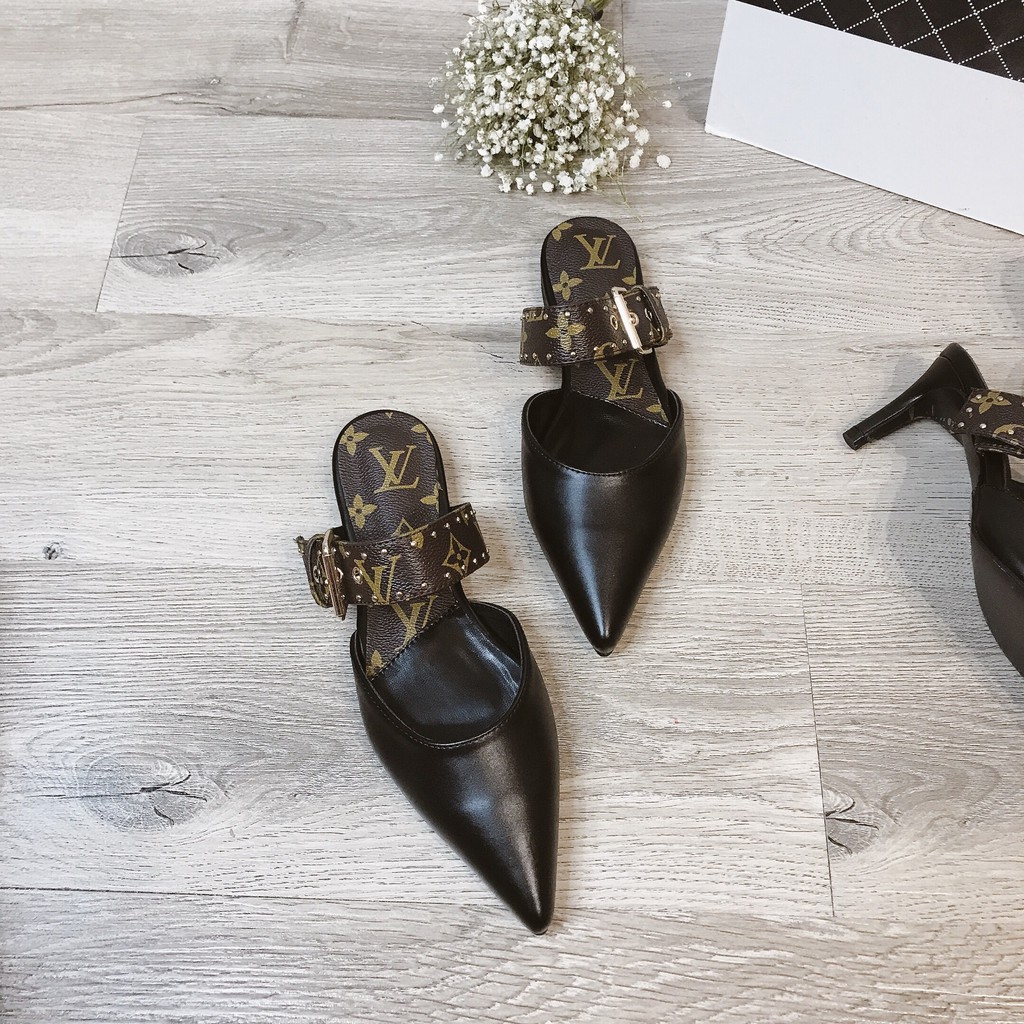 Giày Cao Gót, Giày Sục Nữ Mũi Nhọn Da Mềm Họa Tiết Phối Quai Ngang Cao 2Cm Đế Chống Trượt không Kêu Minhtushoes Giày Dép | BigBuy360 - bigbuy360.vn