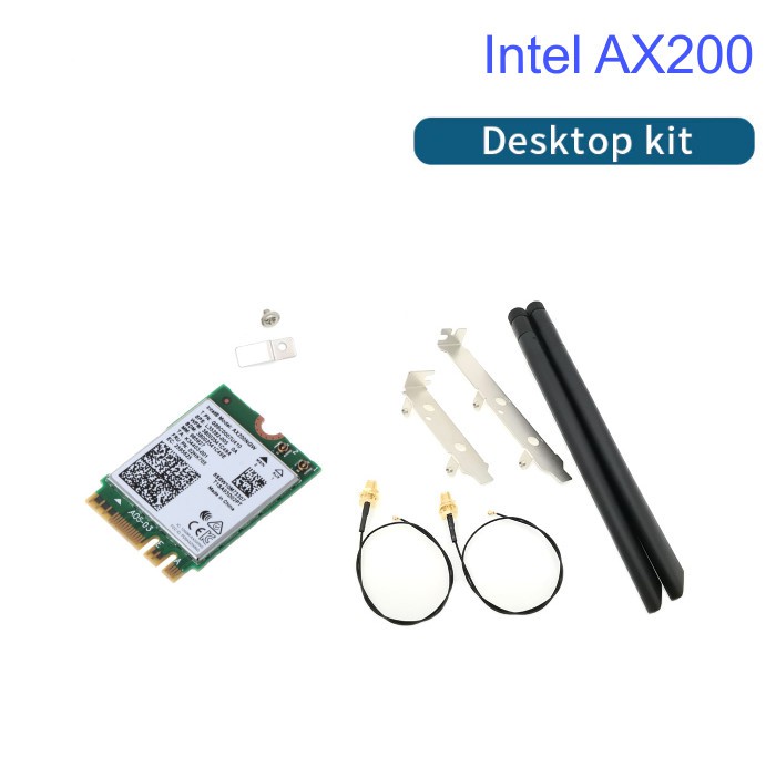 Intel AX200, M.2 wifi card, chuẩn Wifi 6, hai băng tần 2.4G và 5G tốc độ 3000M, có bluetooth 5.1. Bộ Deskto