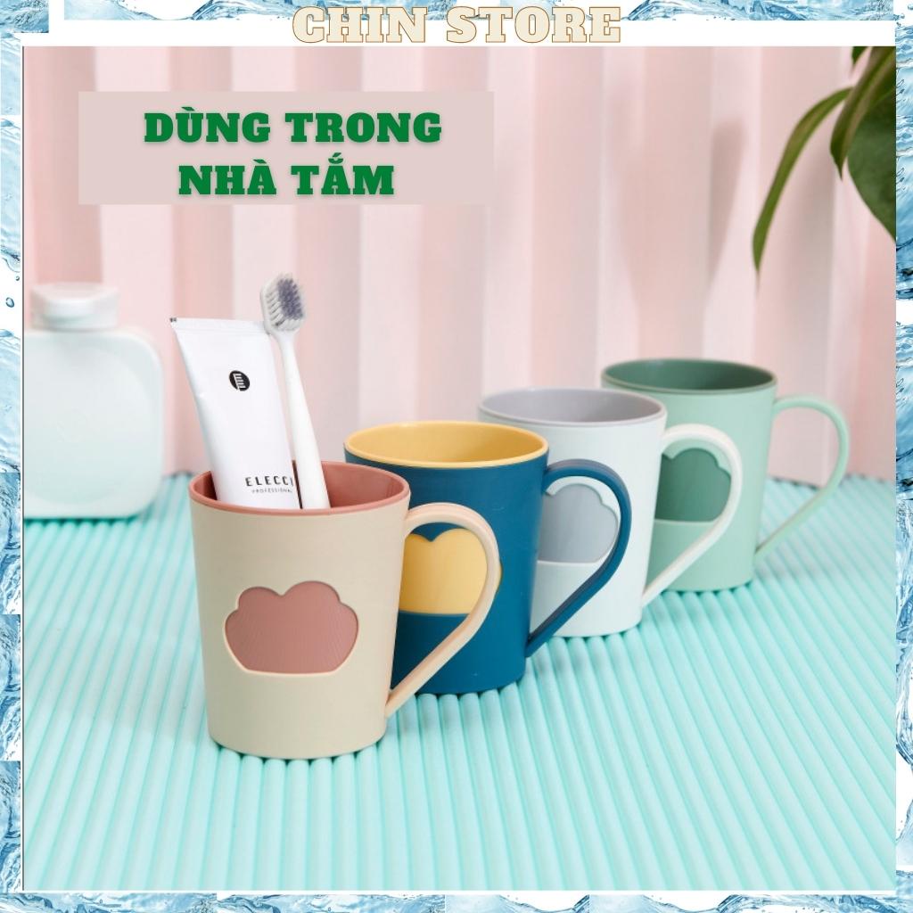 Cốc đánh răng, cốc súc miệng Chin Chin tay cầm lớn hai lớp chống vỡ hình đám mây chứa 410ml