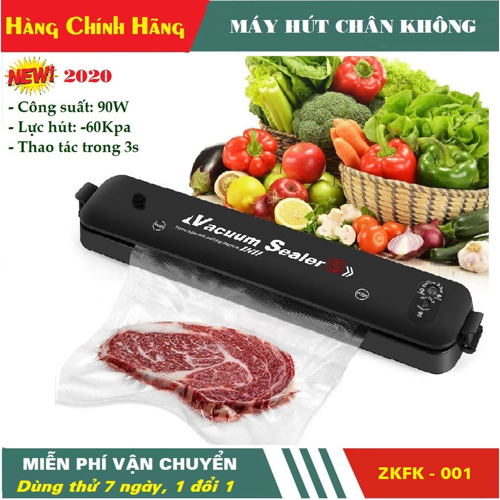 Máy hút chân không đóng gói thực phẩm Vacuum Sealer công suất 90w kiêm máy hàn miêng túi·có kèm 10 túi hút chân không