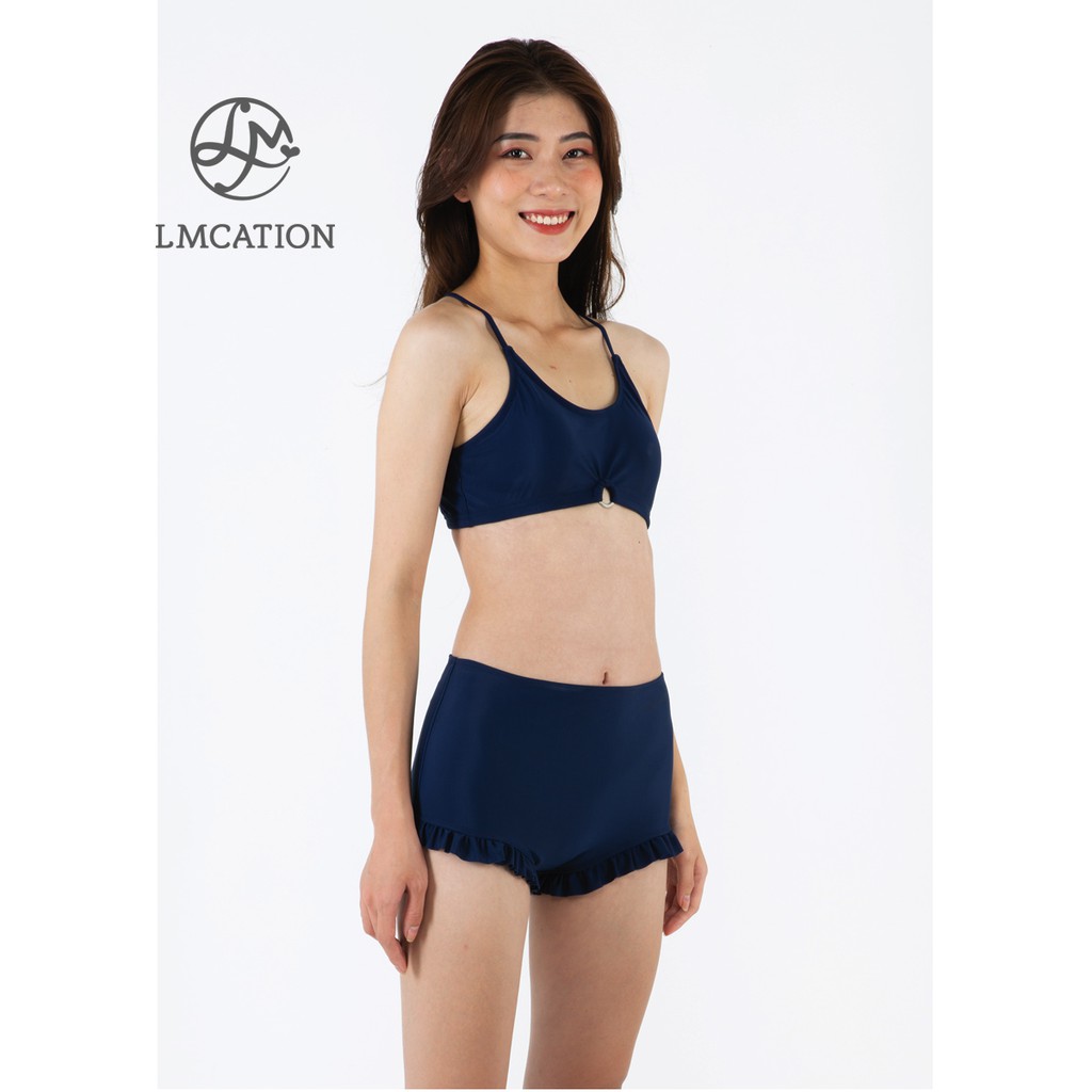 Bộ Đồ Bikini Nữ LMcation - Áo Ngực Krista &amp; Quần Bơi Lưng Cao Phối Bèo Estella - Xanh Đen