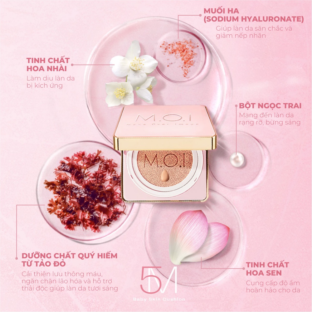 Phấn nước 5M Skin Cushion M.O.I màu 50 - Tặng 1 hộp Mặt nạ gạo