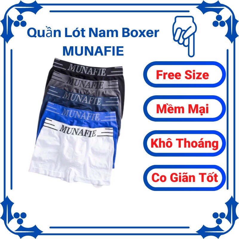 Combo Gồm 4 Quần Sịp Đùi Nam Co Giãn 4 Chiều, Quần Lót Nam Boxer Munafie Free size, Mỗi Quần 1 Túi Zip Sang Trọng