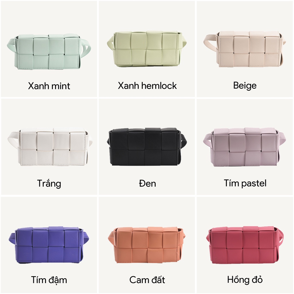 Túi đeo chéo nữ hình hộp đan ô vuông Cassette Bag, thích hợp đi chơi dự tiệc