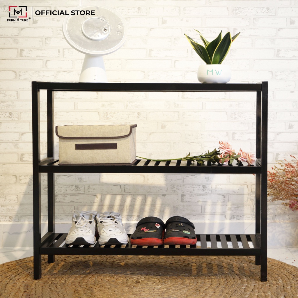 Kệ giày dép đa năng lắp ráp 3 tầng màu gỗ size 80x26x62 cm thương hiệu MW FURNITURE