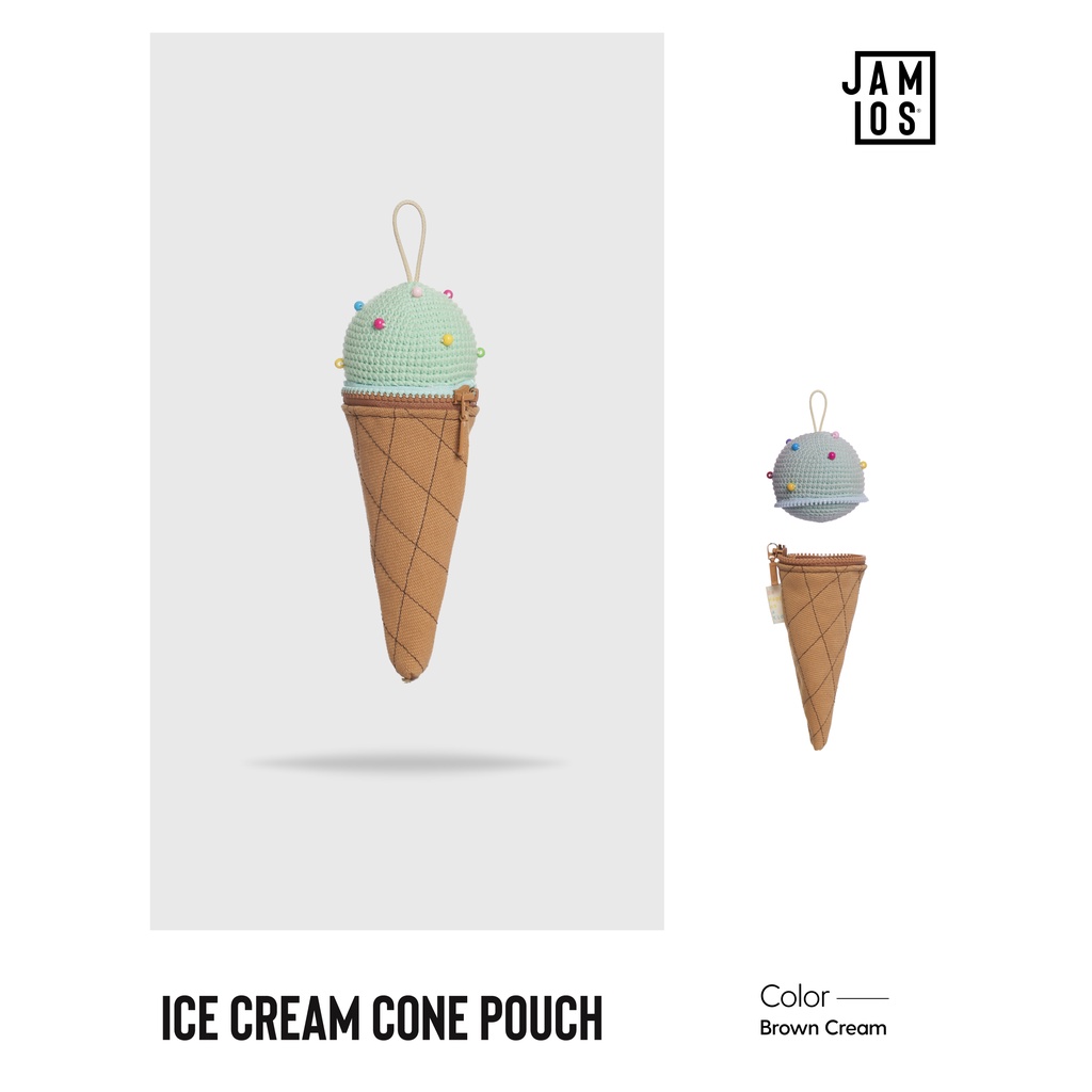 [Jamlos Kids] Ice Cream Cone Pouch - Ví/bóp phụ kiện vải canvas chần phối len hình dáng kem ốc quế