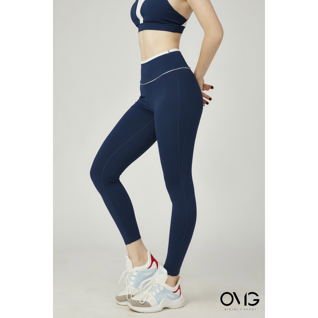Bộ đồ tập Gym, Yoga Nữ OMG Sport kiểu quần dài, áo dây kép- màu Xanh navy - BG080_NV