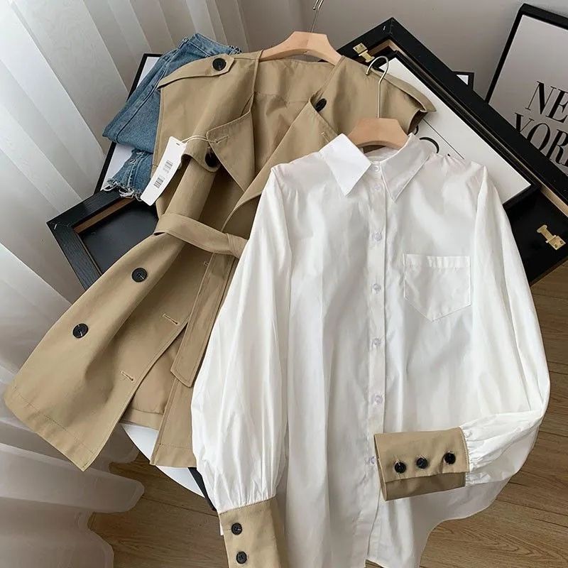 2022 new early autumn plus-size women's fashion suit, fat sister, thin, long-sleeved shirt vest, two-piece fashion