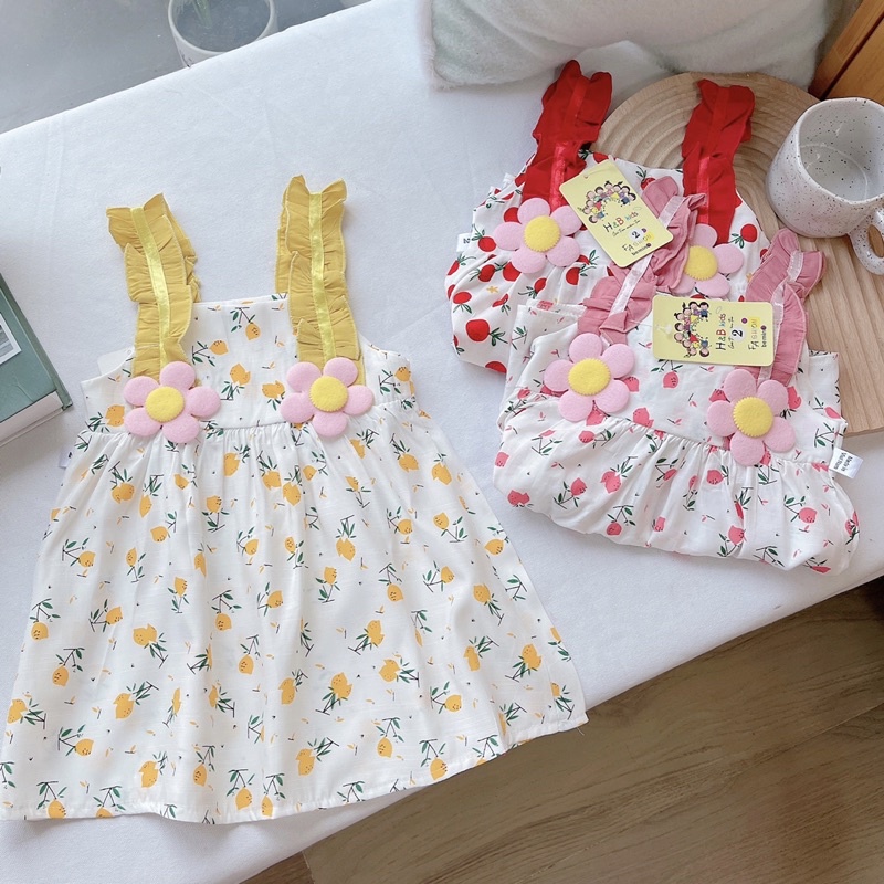 Váy Bé Gái Đính Hoa Hoạ Tiết Cherry Ngọt Ngào Chất đũi Lạnh siêu đẹp