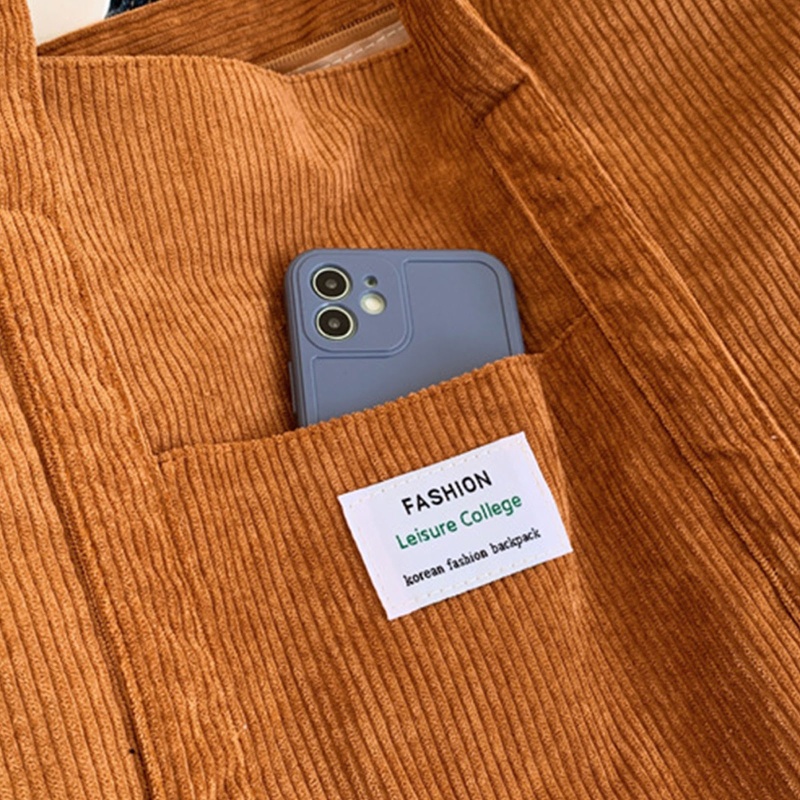 Túi Xách Tote Vải Nhung Kẻ Vintage Dung Tích Lớn Màu Trơn Thời Trang Cho Nữ