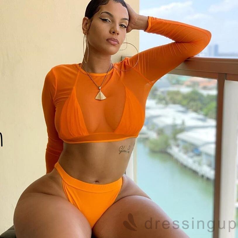 Bộ bikini lưng cao + Áo mặc ngoài thiết kế quyến rũ cho nữ | BigBuy360 - bigbuy360.vn