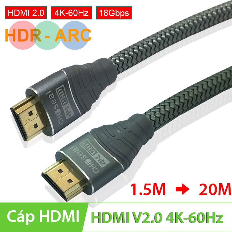 Dây Cáp HDMI Choseal 2.0/4K Cao Cấp tốc độ cao loại tròn 10m, 15m , 20m tivi, máy tính, camera