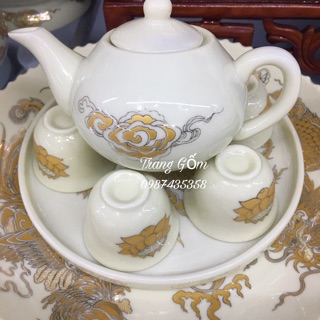 Bộ ấm chén cúng men vàng